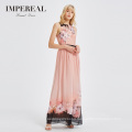 Latest style custom pink floral printed women long dress